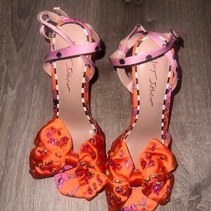 Betsey Johnson Orange and Pink Bow Heels
